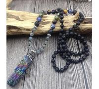 Collar De 108 Uds, Colgante De Piedra De Roca Mineral Arcoíris, Collar Hecho A Mano Con Nudo De Cuentas De 8mm,lava