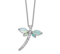Collar de 23,6 mm chapado en rodio con ópalo de imitación y libélula de circonita cúbica con extensión de 5 centímetros, 46 cm, regalo de joyería para mamá, talla única, Zirconia cúbica Gema Metal