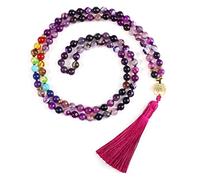 Collar de 7 chakras a rayas moradas naturales a la moda, hecho a mano, pulsera elástica con borla para árbol de la vida, colgante para hombres y mujeres, joyería Mala, collar