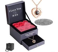 Collar de acero con proyección de 100 idiomas "I Love You" y colgante de corazón para hombres y mujeres, disponible en longitudes de circunferencia de 41 cm y 50 cm (04)