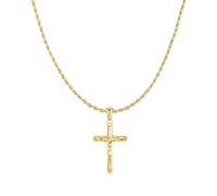 Collar de Acero Inoxidable 316L con Diseño de Jesucristo en la Cruz. Colgante de Acero Quirúrgico con Baño en Plata u Oro 18K. Perfecto Regalo Cumpleaños. Joyas para hombre. (Baño en oro)