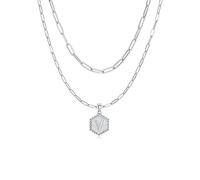 Collar de Acero Inoxidable 316L. Doble Cadena Ajustable con Letras Iniciales dentro de un Elegante Hexágono, Cadena de Acero Quirúrgico con Baño en Plata u Oro 18K. Regalo Cumpleaños. Joyas para mujer