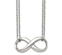 Collar de acero inoxidable con cierre de langosta pulido de dos hebras con símbolo de infinito, 46 cm y 34 mm de ancho, collar para mujer