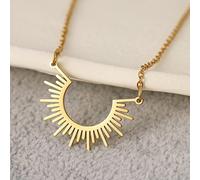 Collar de Acero Inoxidable Con Colgante Geométrico - Medio Círculo Dorado Con Pinchos - Gargantilla y Cadena Para Mujer - Joyería y Regalos