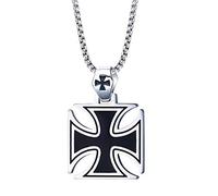 Collar de acero inoxidable de 36 mm, epoxi negro, caballero templario, colgante, joyería para hombre.-Silver-One size