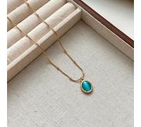 Collar de acero para mujer, colgante de piedra de ojo de gato azul, elegante, retro, simple, cadena de clavícula, joyería (oro)