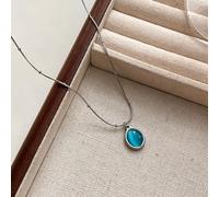 Collar de acero para mujer, colgante de piedra de ojo de gato azul, elegante, retro, simple, cadena de clavícula, joyería (plata)