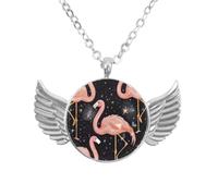 Collar de alas de ángel con hojas azules de flamencos, aleación de zinc, regalo para hombres y mujeres, talla única, Aleación de aluminio, No es una piedra preciosa