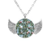 Collar de alas de ángel con hojas azules de flamencos, aleación de zinc, regalo para hombres y mujeres, talla única, Aleación de aluminio, No es una piedra preciosa