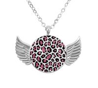 Collar de aleación de zinc con alas de ángel con leopardo rosa, cadena redonda, regalo para hombres y mujeres