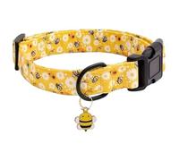 Collar de algodón con Estampado de Abejas, Suave y Ajustable para Perros pequeños, medianos y Grandes, con diseño de Abeja Amarilla Dije, Talla M, Bonito Collar con Margaritas Estampado Flora