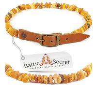 Collar de ámbar real para perro y gato - Collar de ámbar con correa de cuero ajustable que le da a tu mascota un aspecto único. ¡Brillante y de moda! (Naranja, 26-28 cm)