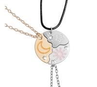 Collar de Amistad de 3 Piezas para 3 Sol Luna Estrella Puzzle Collar BFF Collares Redondos a Juego Colgante para Mujeres Mejores Amigas Hermanas Regalos para Siempre Aniversario Cumpleaños Joyería
