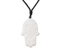 Collar de Amuleto de Mano de Hamsa Grande de Hueso Tallado a Mano para Hombres - Talismán Protector contra el Mal de Ojo para protección - Joyería Espiritual Boho para Hombres y Mujeres - Colgante de