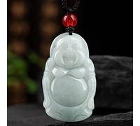 Collar de Amuleto Feng Shui, Collar de Jade Natural, Colgante de Buda Sonriente con cordón, Collar con Amuleto de la Suerte para Mujeres y Hombres, Collar Largo, talismán, atrae Riqueza, Prosperidad,