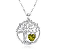 Collar de Árbol de la Vida para Mujer 925 Plata de Ley Colgante de Árbol de la Vida Cadena de Corazón Piedra de Nacimiento Personalizada Joyería para Regalo para Niña, Madre, Hija, Hermana, Amiga