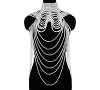Collar de babero de perlas simuladas multicapa para mujer Collar de cuentas de borla de cuero sintético con cadena de hombro Sujetador Top Body Jewelry collar de mujer de plata de ley larga