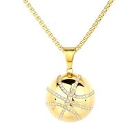 Collar de baloncesto de acero inoxidable para niños, colgante chapado en oro con textura de baloncesto y diamantes que brillan, estilo deportivo