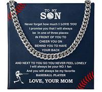 Collar de béisbol personalizado para niños con texto en inglés «To My Son From Mom», regalo de papá a jugador de béisbol, regalo de inspiración para mi hijo, cadena de eslabones cubanos de Navidad