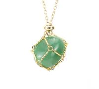 Collar de bolsillo de malla trenzada con junta de bambú, de acero inoxidable y cristal de amatista, ajustable a mano, dorado y verde.