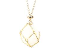 Collar de bolsillo de malla trenzada con junta de bambú, de acero inoxidable y metal, ajustable a mano, con cristal de amatista, dorado y blanco.