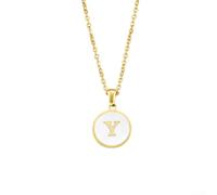 Collar de borla de aleación con colgante redondo del alfabeto inglés para mujer, cadena ligera en capas para uso diario (Y)