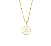 Collar de borla de aleación con colgante redondo del alfabeto inglés para mujer, cadena ligera en capas para uso diario (K)