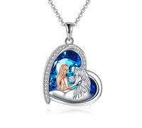 Collar de caballo, collar de lobo y niña, collar de panda y caballo, collar de dragón y unicornio, plata de ley, corazón de amor, cumpleaños, Navidad, regalos para mujeres, adolescentes y niñas, Acero