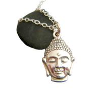 Collar de cabeza de Buda de plata de ley 925, pequeño amuleto zen, joyería de yoga, regalo, budismo, fe, religión budista, colgante para uso diario|con cadena de 45 cm|chapado en plata|LK_PNK_03005