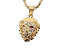 Collar de cabeza de león brillante para hombre, diseño de cabeza de león de oro clásico, con ojos rojos, hip-hop, joyería para hombre