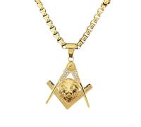 Collar de cabeza de león masónico para hombre, con forma de cabeza de león con circonitas, diseño de animales rugientes, Groß, Acero inoxidable, No es una piedra preciosa