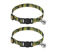 Collar de cachorro con hebilla ajustable verde con hojas de piña tropical, paquete de 2 collares para cachorros