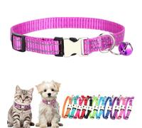 Collar de cachorro morado claro con campana, collar reflectante de nailon con campanas, hebilla de metal, collares ajustables para gatitos para XXS, XS, XS, XS, pequeño, pequeño, pequeño, extrapequeño