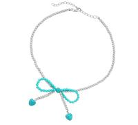 Collar de cadena clásico retro adornado con diseño de corazón de lazo y detalles de piedra turquesa para uso diario vintage con lazo en forma de corazón