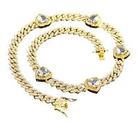 Collar de cadena cubana con colgante de corazón, circonita cúbica, acento contemporáneo, joyería urbana, regalo para mujer, 8 inch/20 cm