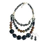 Collar de cadena de clavícula ajustable con aretes a juego, cuentas acrílicas multicolor para atuendo moderno, par de collar y aretes elegantes, talla única, como se describe, como se describe