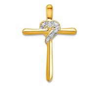 Collar de cadena de oro amarillo macizo de 10 quilates de 0.02 quilates con diamantes de amor y fe religiosa para mujeres y hombres