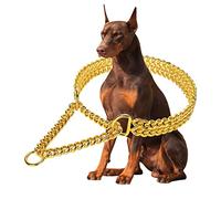 Collar de cadena de oro para perro, de acero inoxidable, oro de 18 quilates, ajustable, collar de perro de eslabones cubanos de metal, a prueba de mordidas, collar de perro de doble fila para perros