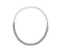 Collar de cadena de perlas de síntesis de acero inoxidable para hombres y mujeres, joyería de moda hip hop punk.
