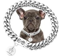 Collar de cadena de plata para perro con placa de perro colgante cubano, collar de cadena de metal de acero inoxidable para mascotas, collares cubanos para perros (24 pulgadas)