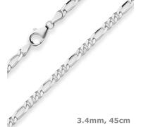 Collar De Cadena Figaro De 3,4Mm Con Diamantes De Plata 925 De 45Cm