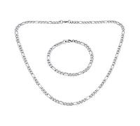 Conjunto De Cadena Figaro Para Hombres Delgada Sólida Fuerte Y Brillante Collar Y Pulsera De Acero Inoxidable Chapado En Plata De 22 Pulgadas Y 5 MM Para Hombres Adolescentes