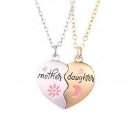 Collar de cadena para niña, collar de madre para 2 collares con colgante de corazón dividido a juego, juego de 2 piezas para mujer, collares con inicial para mamá, Zinc, No es una piedra preciosa