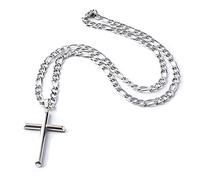 Collar de cadena plana de oro blanco de 14 quilates con cruz plana regalo para hombres, mujeres, marido, esposa corte diamante cruz religiosa barbada collar de eslabones cubanos de 5 mm chapado en oro