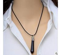 Collar de cadenas de cuero con colgante de péndulo de columna hexagonal de piedra de arena azul de ópalo de cristal natural de tamaño mediano-2