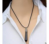 Collar de cadenas de cuero con colgante de péndulo de columna hexagonal de piedra de arena azul de ópalo de cristal natural de tamaño mediano-4