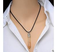 Collar de cadenas de cuero con colgante de péndulo de columna hexagonal de piedra de arena azul de ópalo de cristal natural de tamaño mediano-5