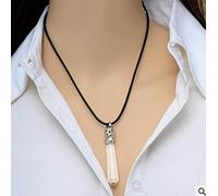 Collar de cadenas de cuero con colgante de péndulo de columna hexagonal de piedra de arena azul de ópalo de cristal natural de tamaño mediano-3