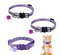 Collar de campana de gato morado, collar de gato ajustable, collar para gato con campana, collar de gato con campana, collar de mascota reflectante para la noche, collar con hebilla
