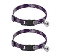 Collar de campana de gato morado con copos de nieve, paquete de 2 collares de gatito, longitud ajustable de 10.6 a 17.1 pulgadas